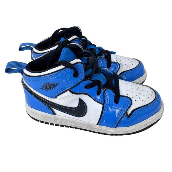 Nike Air Jordan 1 Mid Signal Blue Sneaker Kids 10c Blue White Lace Up BQ6933-402 - Picture 3 of 10